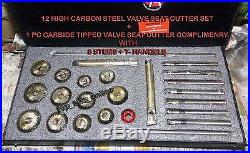 12 Pcs High Carbon Steel Valve Seat Cutter + 1 Carbide Tipped Hard Seat Cutter