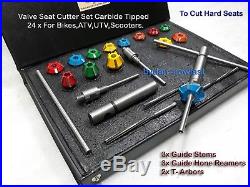 24 Pcs VALVE SEAT CUTTER KIT CARBIDE TIPPED WITH 3 STEMS + 3 REMR+2 DRV ARBOURS
