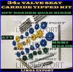 24xCarbide Tipped Valve Seat Cutter Set For Motorcycles With Reamers&Guides BEST