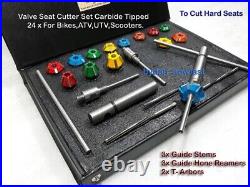 24x VALVE SEAT CUTTER KIT CARBIDE TIPPED KTM, HONDA, KAWASAKI, HYOSUNG HEADS BOXED 24x VALVE SEAT CUTTER KIT CARBIDE TIPPED KTM, HONDA, KAWASAKI, HYOSUNG HEADS BOXED