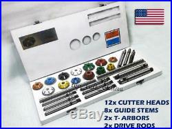 24x Valve Seat Cutter Set Carbide Tipped 30,45,70 Degree 8 GUIDE STEMS + 2ARBORS