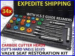 34x HEAD MASTER MOTORCYCLES 50CC to 350 CC VALVE SEAT CUTTER KIT CARBIDE TIPPED