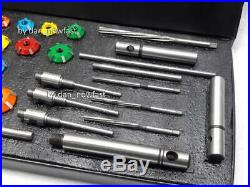 34x VALVE SEAT CUTTER KIT CARBIDE TIPPED + 4 HSS REAMERS+4STEMS+3 ARBOURS+2DR
