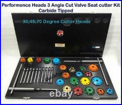 3 Angle Cut Valve Seat Cutter Set Carbide Tipped 22 mm to 55 mm 30-45-60 Degree