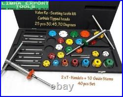 40x VALVE SEAT CUTTER SET CARBIDE TIPPED 10 GUIDE STEMS 30+45+70 DEGREE CUTR HED