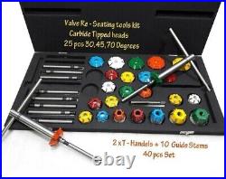 40x VALVE SEAT CUTTER SET CARBIDE TIPPED 10 GUIDE STEMS 30+45+70 DEGREE CUTR HED