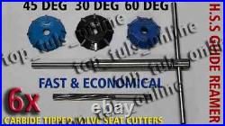 6x VALVE SEAT CUTTER CARBIDE TIPPED 36 mm 30-45-60 + 7 mm guide stem & arbor
