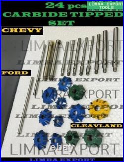 VALVE SEAT CUTTER SET 24 pcs CARBIDE TIPPED CHEVY, FORD, CLEAVLAND